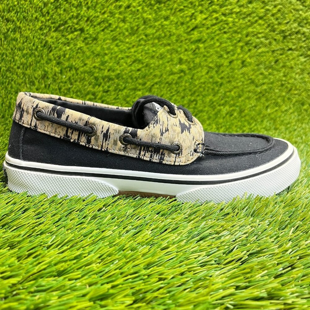 Sperry Halyard 2-Eye Mens Size 7 Black Camo Tan Casual Classic Canvas Boat Shoes